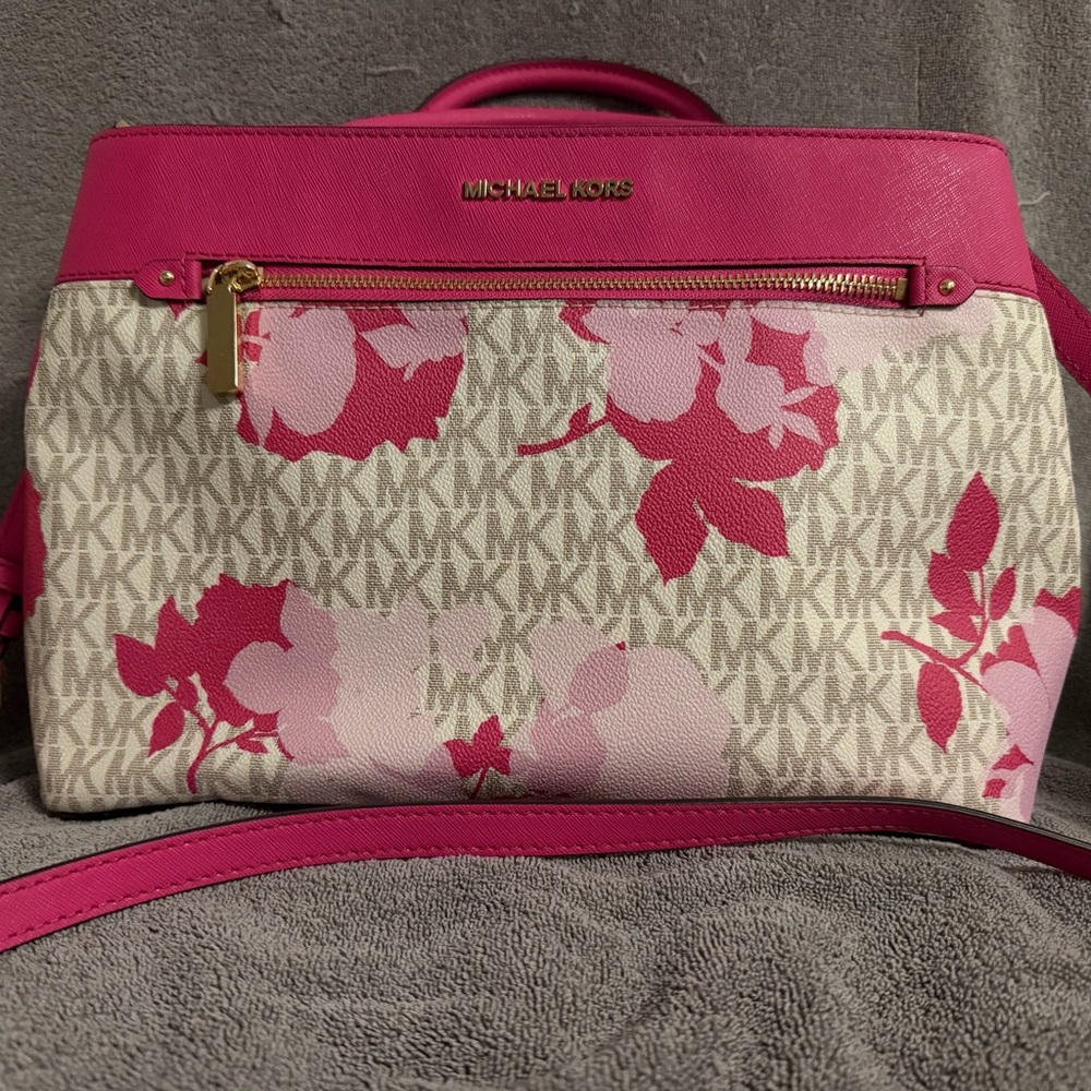 Michael Kors Pink and Cream Floral Crossbody Bag